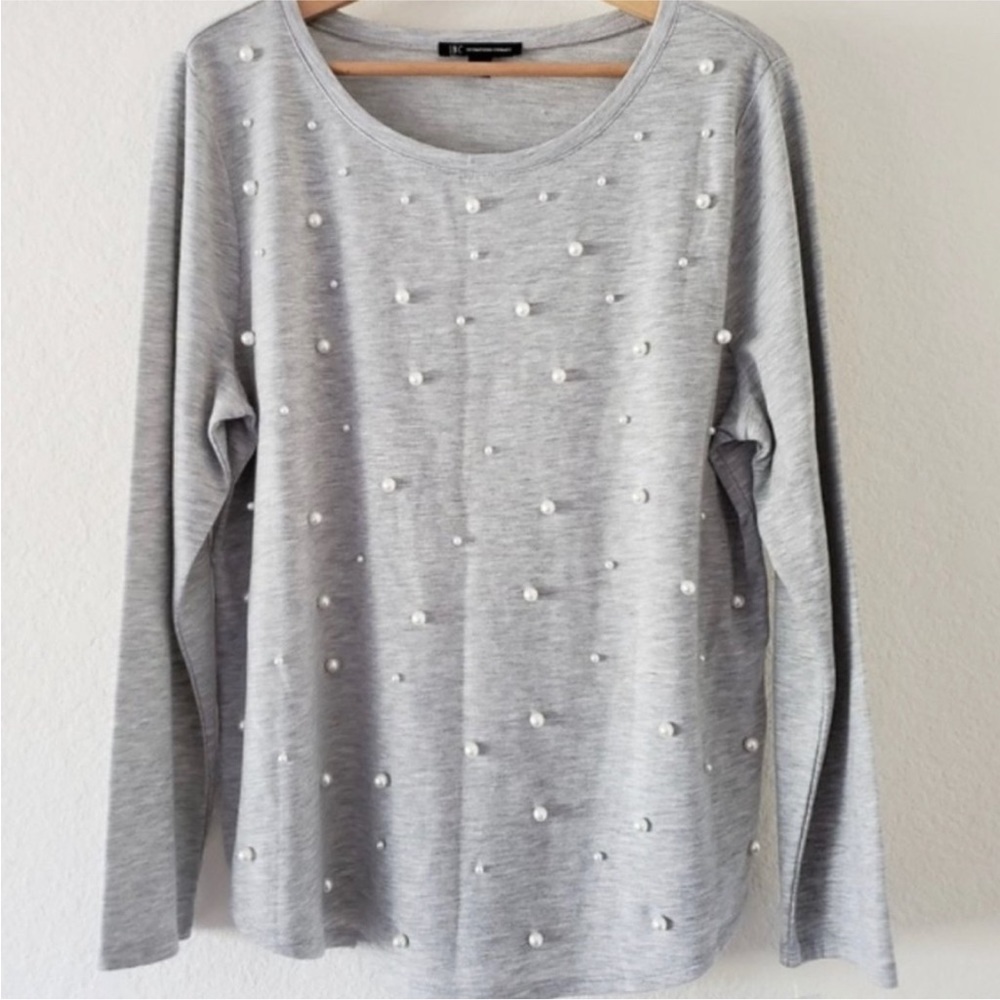 Large INC Grey Sweater with Pearls